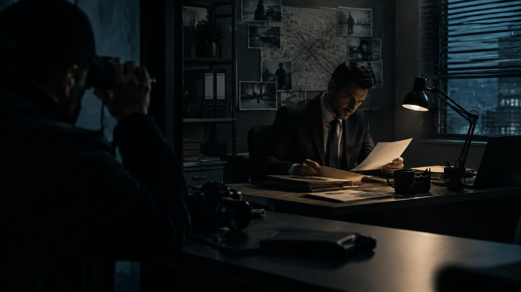 private investigator in shadows